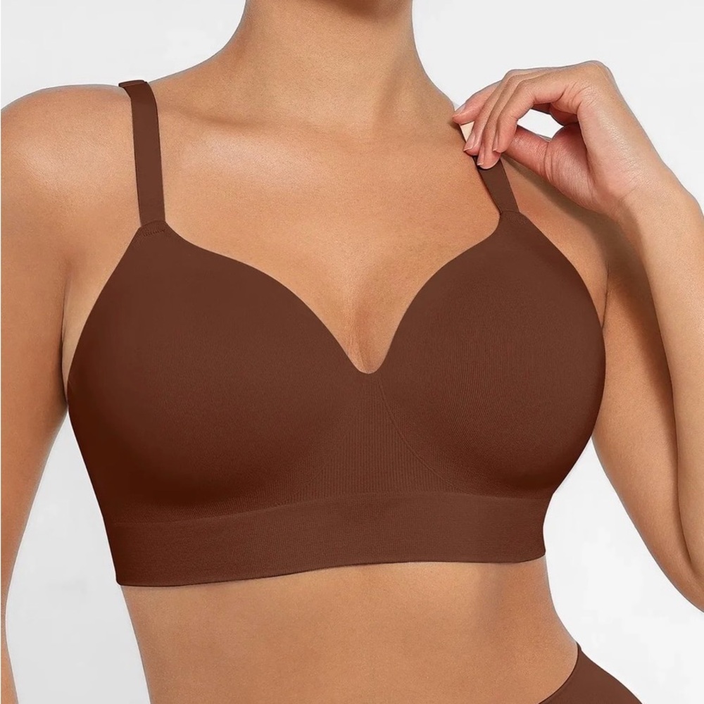 FEELINGIRL Wireless Push-Up Seamless Comfort Full Coverage Bra, Brown, Size S